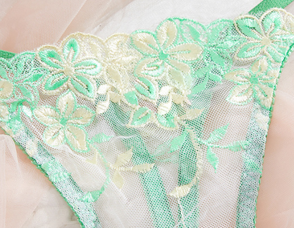 Lavender Floral Lace Bra & Thong Set – Sheer Mesh Lingerie