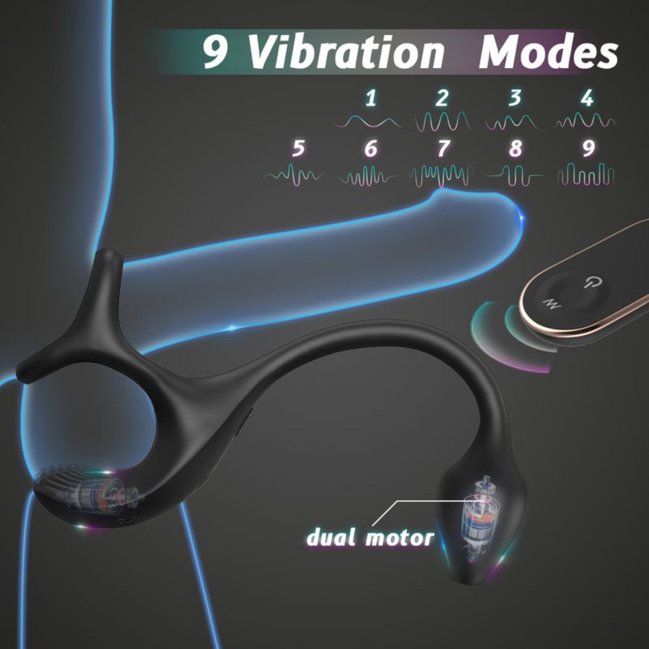 Triple Stimulating Vibrating Silicone Cock Ring with Remote - Penis, Scrotum, and Anal Vibes!